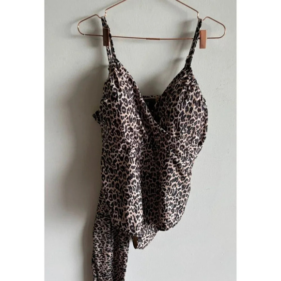 H&M Womens Leopard Shaping One Piece Swimsuit Bathingsuit Swimwear Brown Sz XL - Picture 2 of 8